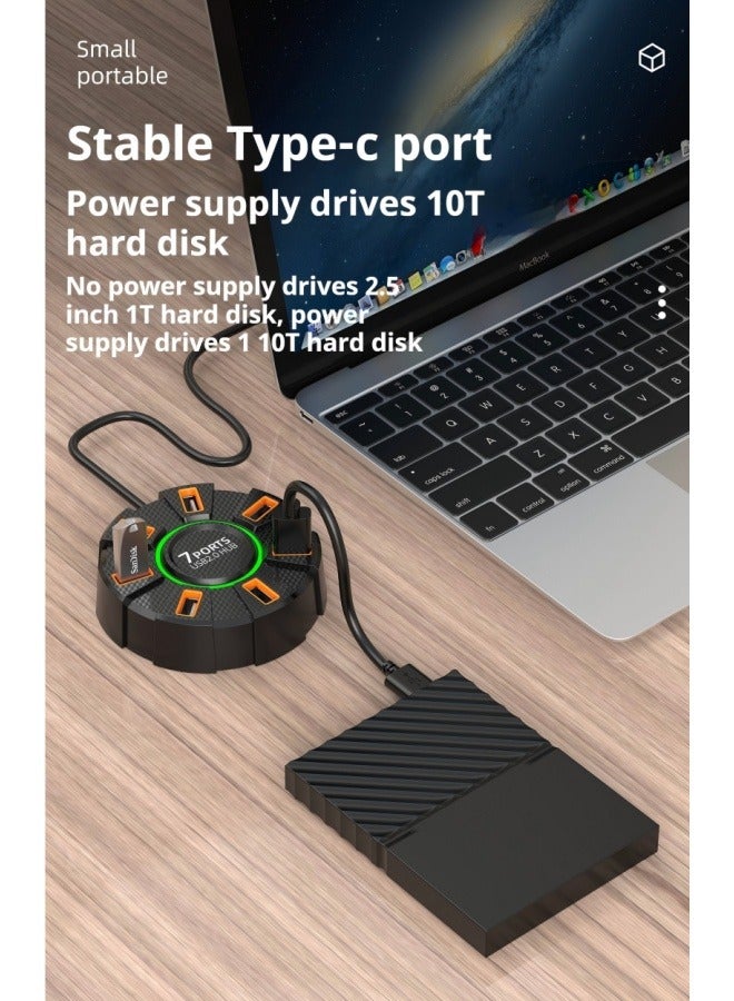 Laptop USB Hub USB 2.0 Hub USB Port Hub 7 Port USB 2.0 Data Hub USB Data Hub Splitter Multiple Extra USB Ports Extender Adapter Laptop Keyboard Hard Drive USB Audio Data Transfer Support Windows series/MacOS/Liniux and other systems, multi-system compatible（0.6M）