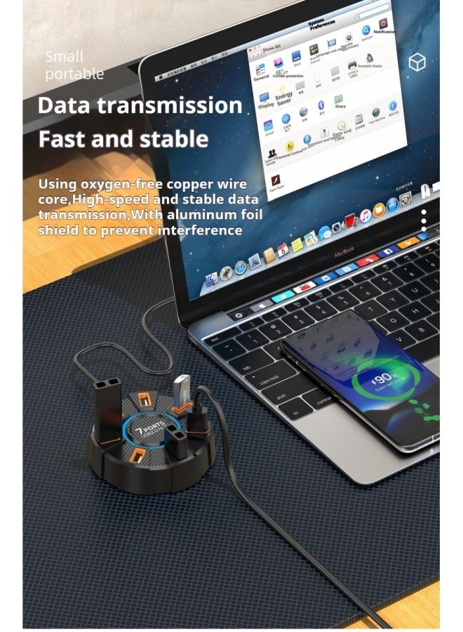 Laptop USB Hub USB 2.0 Hub USB Port Hub 7 Port USB 2.0 Data Hub USB Data Hub Splitter Multiple Extra USB Ports Extender Adapter Laptop Keyboard Hard Drive USB Audio Data Transfer Support Windows series/MacOS/Liniux and other systems, multi-system compatible（0.6M）