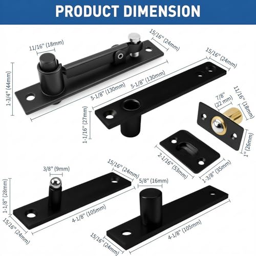 TamBee Pivot Door Hinge Hidden Door Hinge for Secret Door 304 Stainless Steel Pivot Hinges 360 Degree Rotation Bookcase Hinges Invisible Pivot Door Hardware with Door Ball Catch Black - Image 3