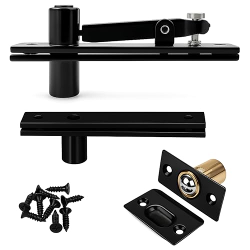TamBee Pivot Door Hinge Hidden Door Hinge for Secret Door 304 Stainless Steel Pivot Hinges 360 Degree Rotation Bookcase Hinges Invisible Pivot Door Hardware with Door Ball Catch Black - Image 1