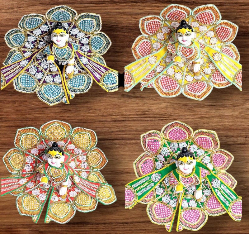 Partish Laddu Gopal Heavy Janamashtmi Poshak Size 3 l Ladoo Gopal Dress l Bal Gopal l Kanha Ji Thakur Ji Dress(Pack of 4) - Image 1