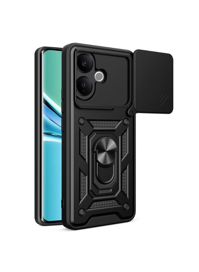 Case Cover Shockproof Protective Case with Camera Protection and Metal Ring Compatible with   Vivo V60 Lite (Black) - Image 1