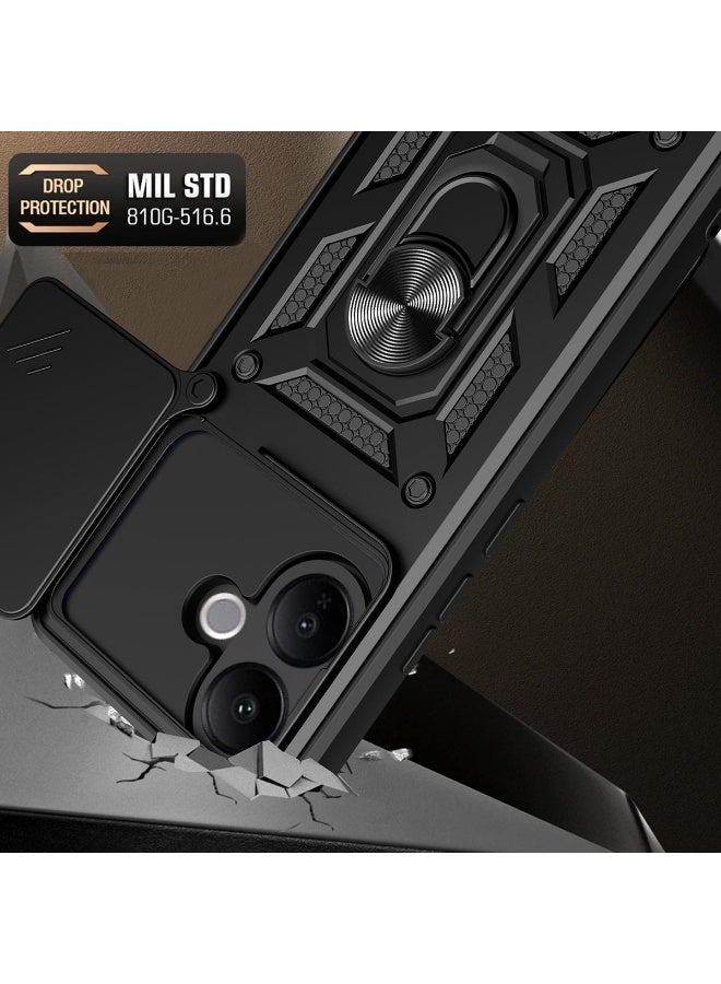 Case Cover Shockproof Protective Case with Camera Protection and Metal Ring Compatible with   Vivo V60 Lite (Black) - Image 3