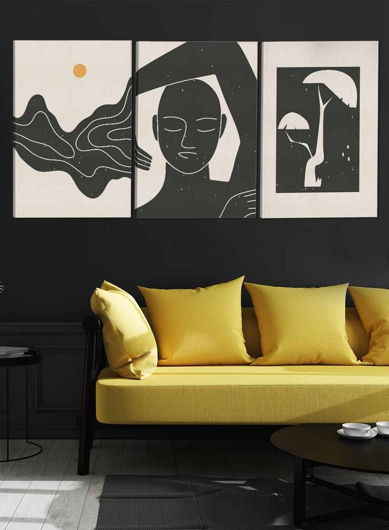 LOWHA Set Of 3 Framed Canvas Wall Arts Stretched Over Wooden Frame Woman And Tree Abstract Paintings For Home Living Room Office Decor  - Image 3