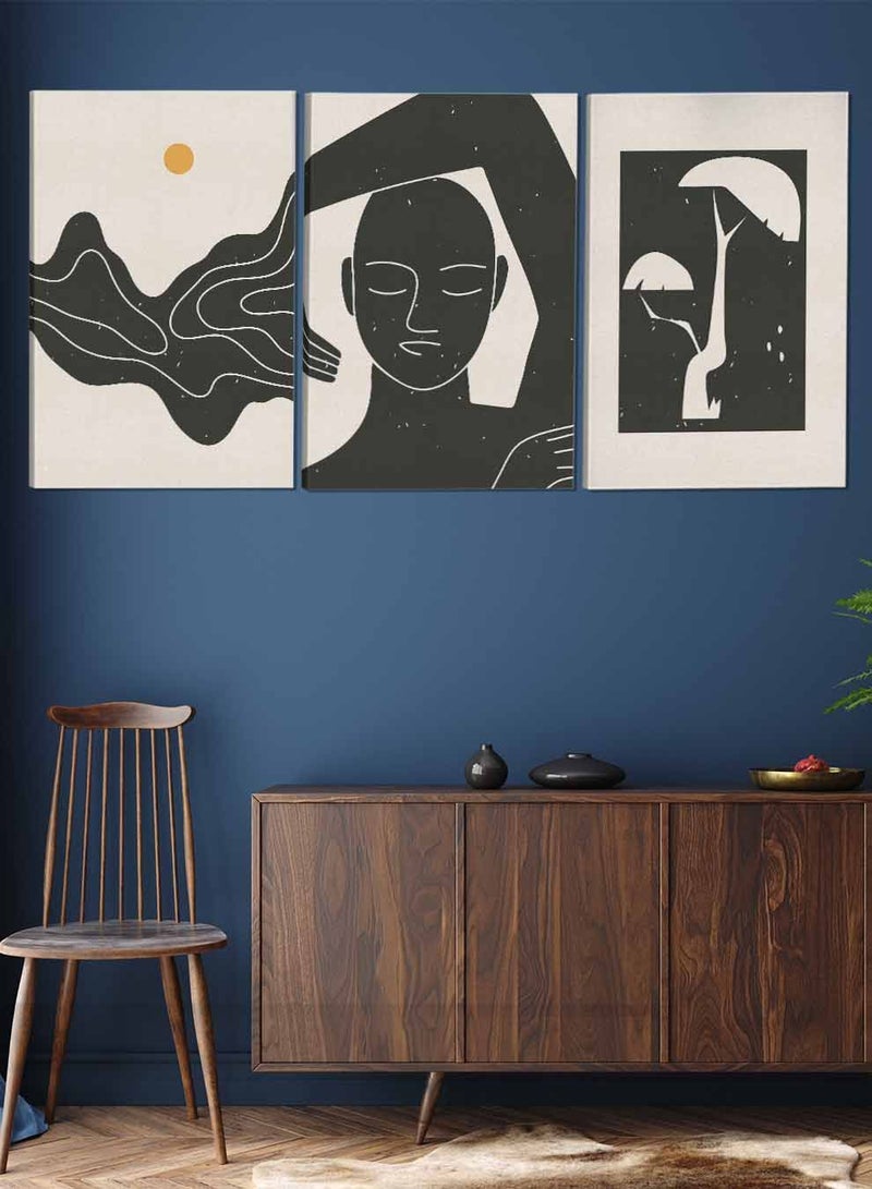 LOWHA Set Of 3 Framed Canvas Wall Arts Stretched Over Wooden Frame Woman And Tree Abstract Paintings For Home Living Room Office Decor  - Image 2