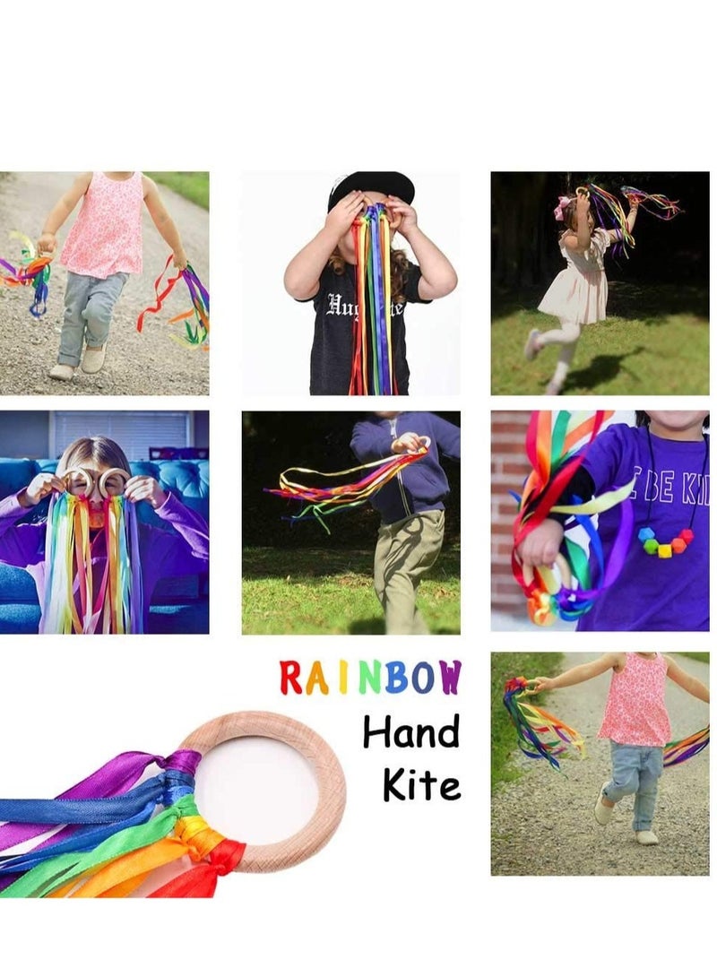 Ribbon Hand Kite Montessori Hand Kite Toy Creative Waldorf Toy Ribbon Streamer with Wood Ring Rainbow Wind Wand Learning Educational Hand Toys for Birthday Party 6 Pieces  - Image 3
