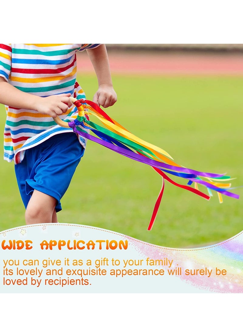 Ribbon Hand Kite Montessori Hand Kite Toy Creative Waldorf Toy Ribbon Streamer with Wood Ring Rainbow Wind Wand Learning Educational Hand Toys for Birthday Party 6 Pieces  - Image 2