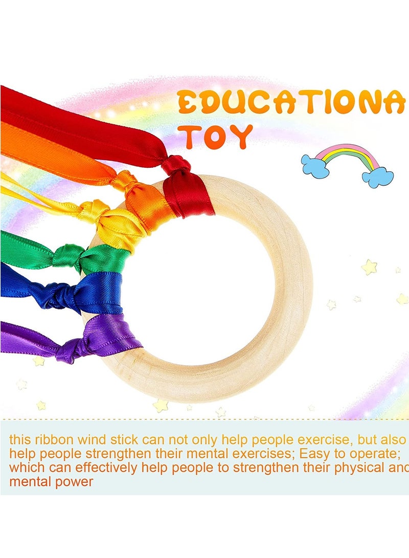 Ribbon Hand Kite Montessori Hand Kite Toy Creative Waldorf Toy Ribbon Streamer with Wood Ring Rainbow Wind Wand Learning Educational Hand Toys for Birthday Party 6 Pieces  - Image 5