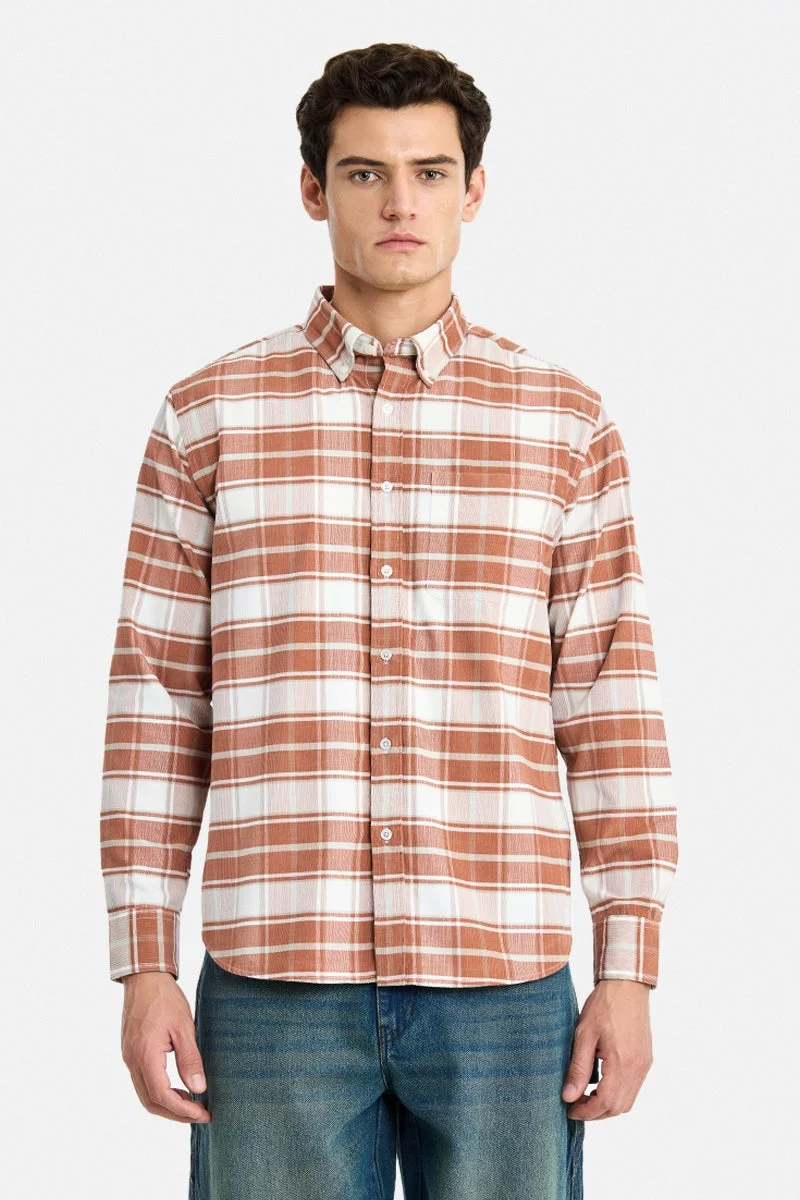 SNITCH Rust Checkered Long Sleeve Regular Fit Casual Shirt