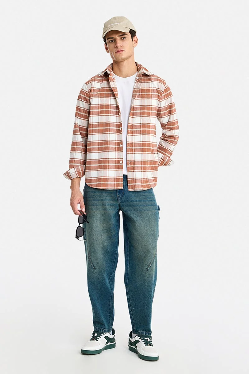 SNITCH Rust Checkered Long Sleeve Regular Fit Casual Shirt