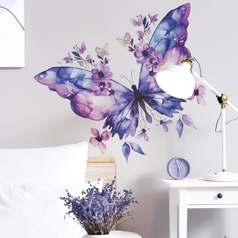 TUOKING Purple Butterfly Wall Stickers Removable Wall Murals Peel and Stick Wall Art Decal Home Decor for Kitchen,Bedroom,Living Room(fun-e89) - Image 1