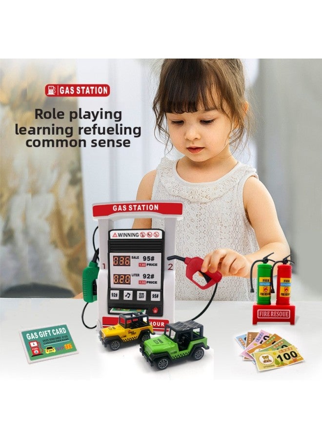 Children's Simulation Car Gas Station Toy Puzzle Multi-function Swipe Card Voice Prompt Intelligent Counting Refueling-Color:Steering Wheel Animal Car + Simulation Gas Station Pink Blue 2192E-24 - Image 5