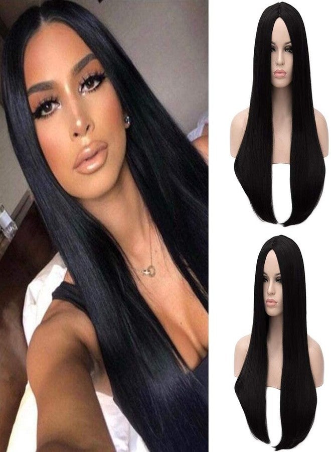 أكاشكريشنا شعر مستعار أسود طويل وناعم للنساء من أكاشكريشنا، مصنوع من مواد صناعية مستوردة، مناسب لأزياء التنكر، مع غطاء للشعر المستعار. - Image 2