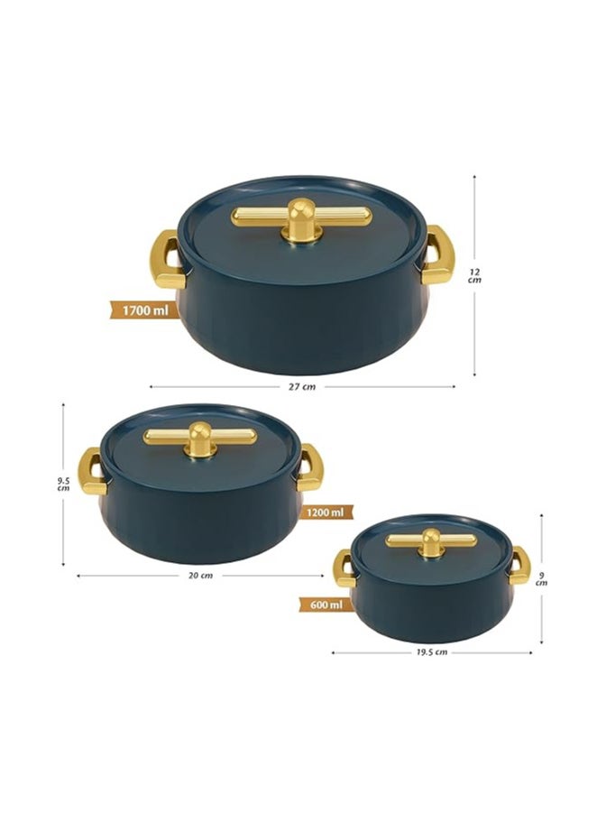 Atlasware Selvel Elegance Inner Steel Casserole Set of 3 (1700ml, 1200ml, 600ml)|BPA Free|Advanced P.U. Insulation|Keeps Food hot & Fresh Chapati, Roti, Biryani and More (Emerald Green)  - Image 2