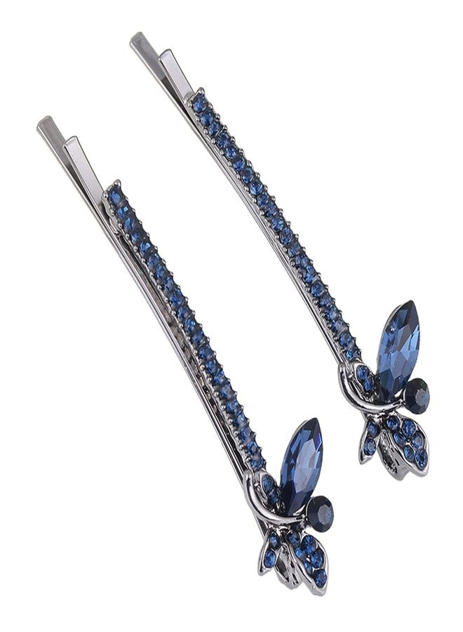 Ruihfas 1 Pair Fashion Crystal Rhinestone Bobby Pins Bow Square Love Hair Pins Clips Accessories for Women Girls (Dark Blue Dragonfly) - Image 1