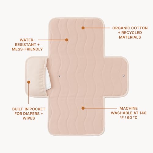 Toddlekind Mini Maven Portable Changing Pad Organic Cotton WaterResistant Polyester TravelFriendly Foldable Change Mat Blush Stripes with Wave Stitching Chic Durable Easy to Clean - Image 3