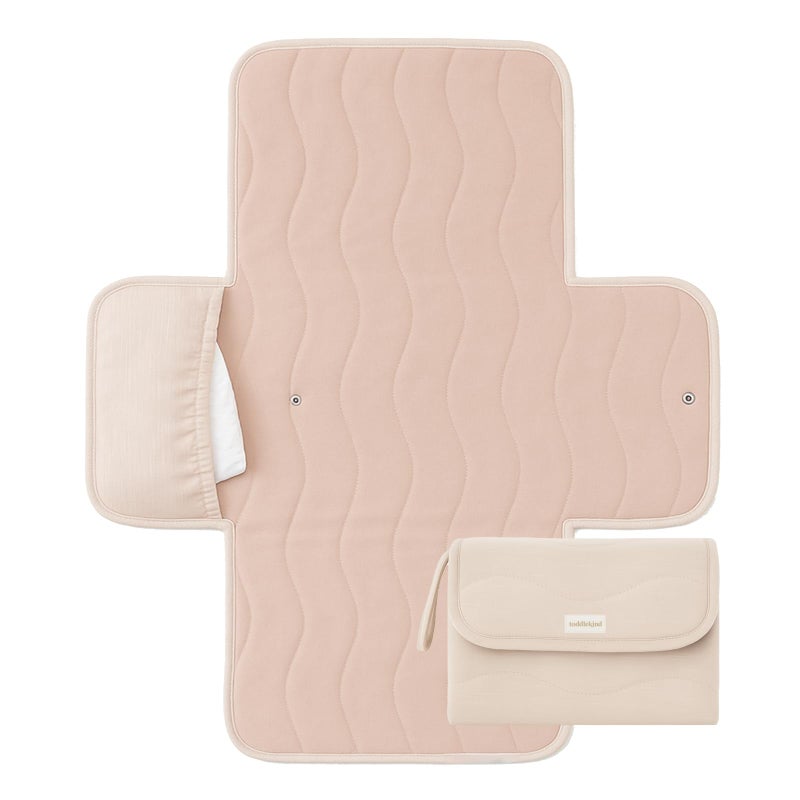 Toddlekind Mini Maven Portable Changing Pad Organic Cotton WaterResistant Polyester TravelFriendly Foldable Change Mat Blush Stripes with Wave Stitching Chic Durable Easy to Clean - Image 2