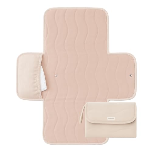 Toddlekind Mini Maven Portable Changing Pad Organic Cotton WaterResistant Polyester TravelFriendly Foldable Change Mat Blush Stripes with Wave Stitching Chic Durable Easy to Clean - Image 1