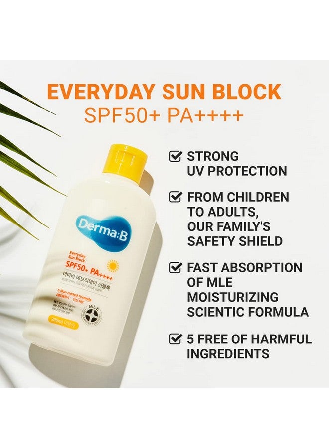 derma b Derma B Everyday Sun Block Large Size Sunscreen SPF50+ PA++++ 6.71 Fl Oz, 200ml Fast-Absorbing Lightweight SPF Moisturizer, Facial Body Non-Sticky for Dewy Skin, Korean Protection Lotion  - Image 3