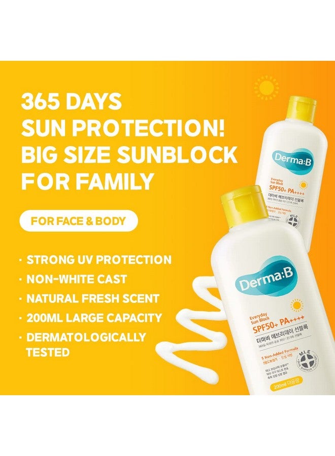 derma b Derma B Everyday Sun Block Large Size Sunscreen SPF50+ PA++++ 6.71 Fl Oz, 200ml Fast-Absorbing Lightweight SPF Moisturizer, Facial Body Non-Sticky for Dewy Skin, Korean Protection Lotion  - Image 2