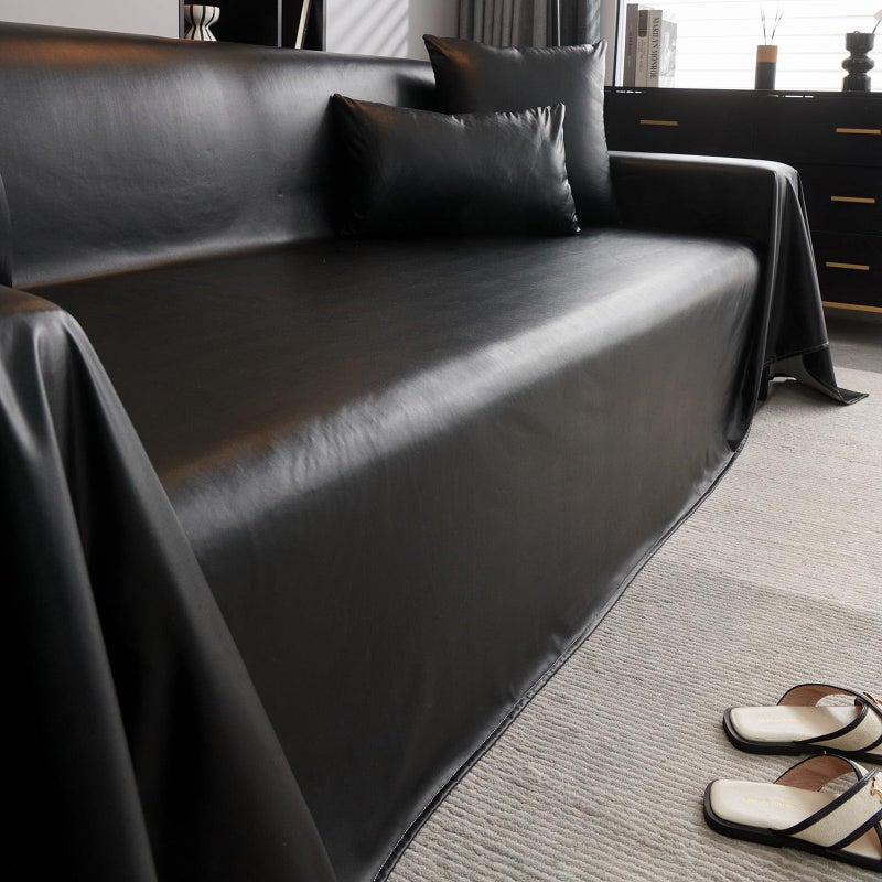 vctops Waterproof Faux PU Leather Sofa Covers for Sectional Sofa Vintage Couch Cover for Dogs Loveseat Covers Futon Cover L Shaped Cover Wipeable Couch Protector (Black,71"x51") - Image 1