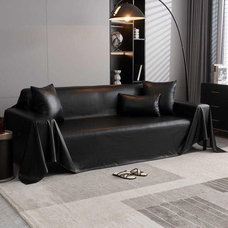 vctops Waterproof Faux PU Leather Sofa Covers for Sectional Sofa Vintage Couch Cover for Dogs Loveseat Covers Futon Cover L Shaped Cover Wipeable Couch Protector (Black,71"x51") - Image 4