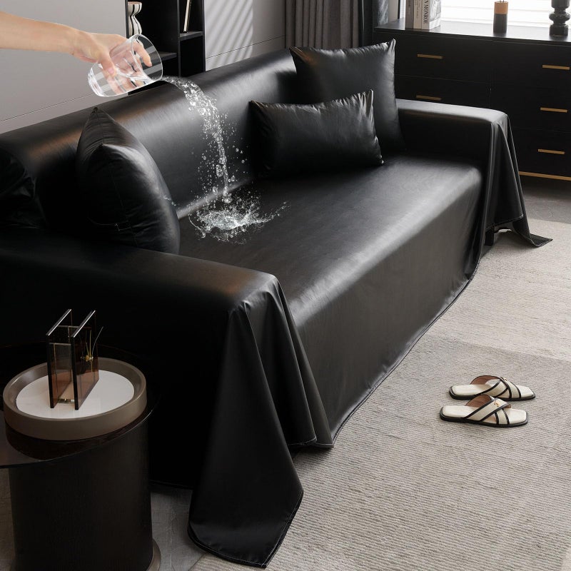 vctops Waterproof Faux PU Leather Sofa Covers for Sectional Sofa Vintage Couch Cover for Dogs Loveseat Covers Futon Cover L Shaped Cover Wipeable Couch Protector (Black,71"x51") - Image 3
