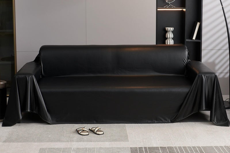 vctops Waterproof Faux PU Leather Sofa Covers for Sectional Sofa Vintage Couch Cover for Dogs Loveseat Covers Futon Cover L Shaped Cover Wipeable Couch Protector (Black,71"x51") - Image 2
