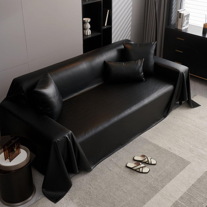 vctops Waterproof Faux PU Leather Sofa Covers for Sectional Sofa Vintage Couch Cover for Dogs Loveseat Covers Futon Cover L Shaped Cover Wipeable Couch Protector (Black,71"x51") - Image 5