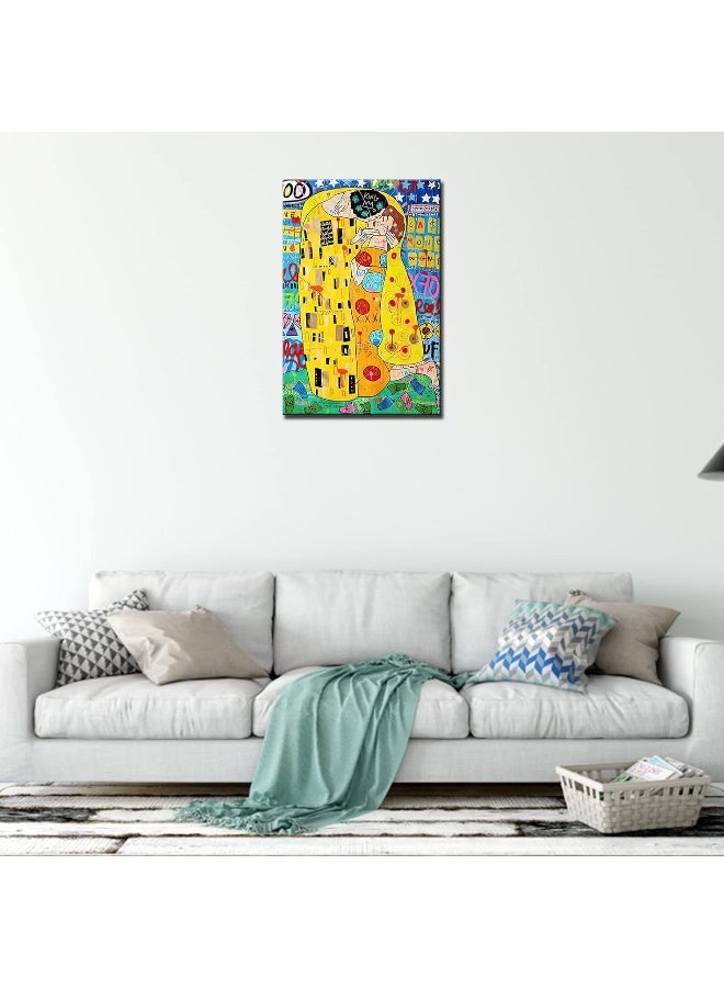Tucocoo Colorful Canvas Wall Art Graffiti Street Pop Art Paintings The Kiss by Gustav Klimt Pictures Famous Modern Artwork Home Decor for Living Room Bedroom Framed Easy to Hang 16x24inch x1 Piece - Image 3