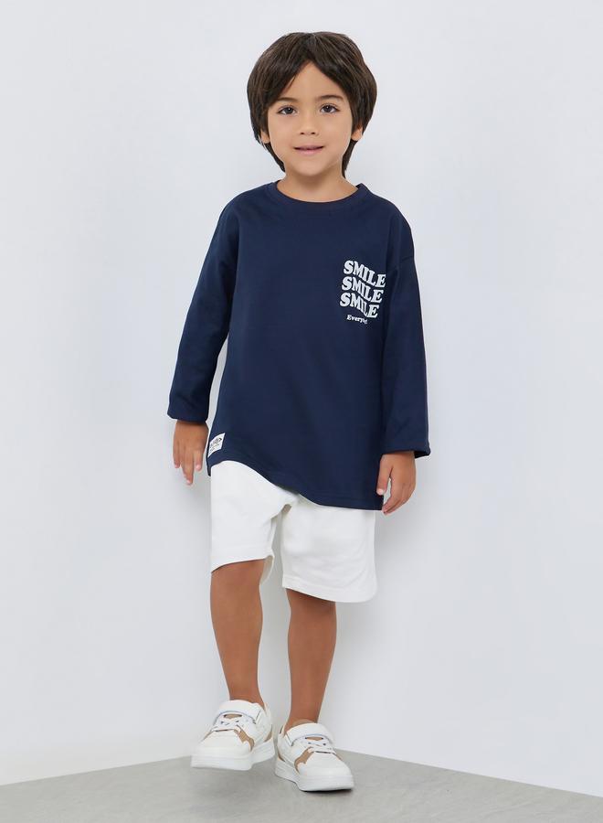 Styli Boys Navy Blue Long Sleeve Slogan T-Shirt - Image 2
