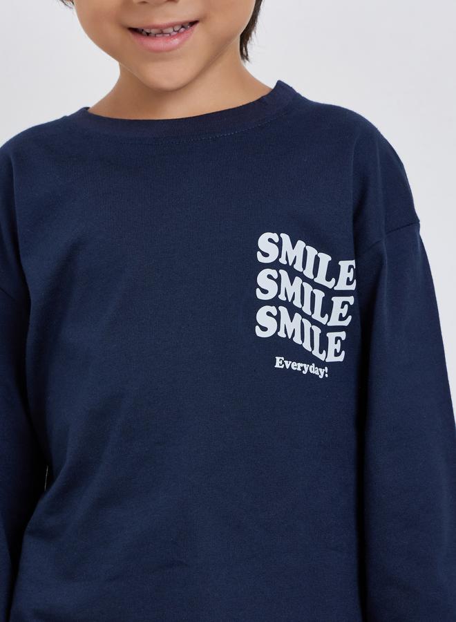 Styli Boys Navy Blue Long Sleeve Slogan T-Shirt - Image 3