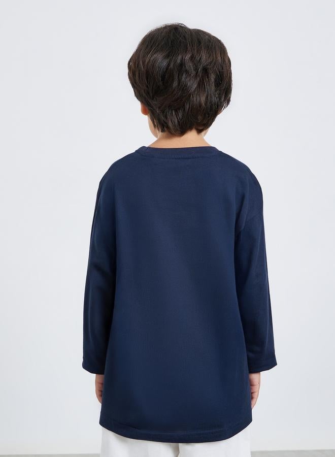 Styli Boys Navy Blue Long Sleeve Slogan T-Shirt - Image 4