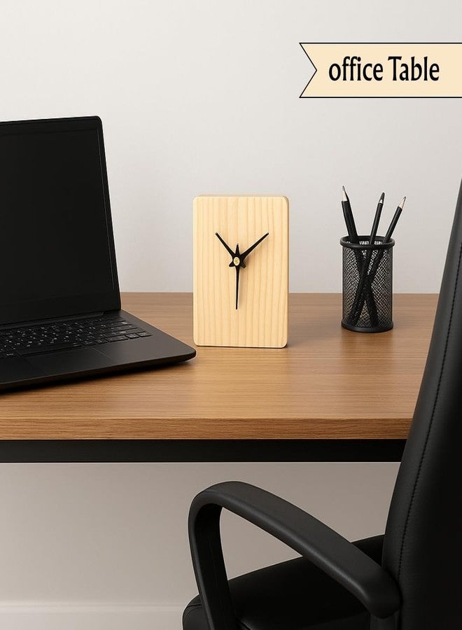 InfiniteEshop Vintage Wooden Table Clock for Office & Bedroom | Natural Wood Desk Clock for Students & Kids for Home & Office Decor (Long) - Image 3