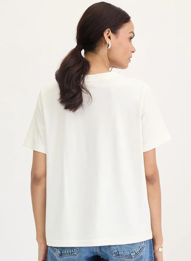 Femmella  White Rhinestone Embellished Short Sleeve T-Shirt for Women | Best Price UAE