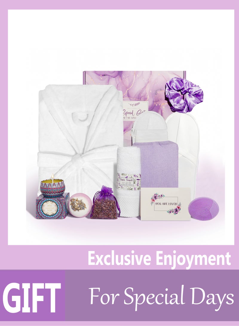 عربست مجموعة هدايا سبا للنساء، مجموعة مستلزمات الاستحمام والعناية بالجسم من لافندر إيسينشالز المكونة من 11 قطعة - مع رداء حمام ومناشف ونعال، هدايا للصديقة والأخت والأم؛ هدايا عيد الأم، هدايا عيد الميلاد للنساء - Image 1