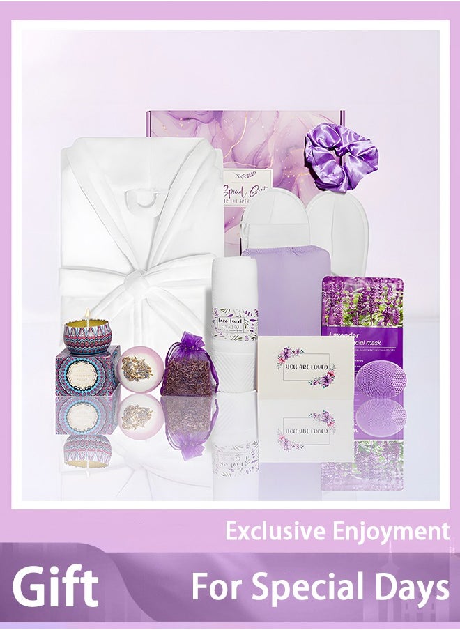 Bolivia's Spa Gift Set for Women, Lavender Essentials Bath and Body 12 items Set - with Bathrobe, Towel, Slippers,Gifts for Girlfriend, Sister, Mom; Mothers Day Gifts, Birthday Gifts for Women  - Image 1