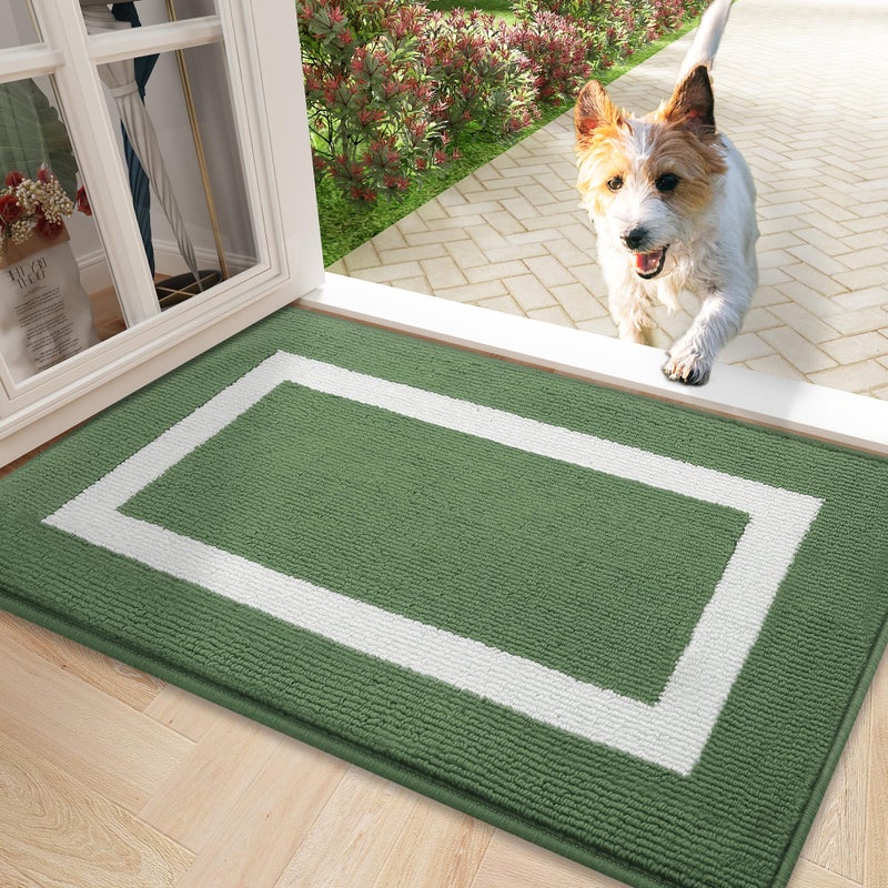 OLANLY Indoor Door Mat 32x20 NonSlip Absorbent Resist Dirt Entrance Mat Washable LowProfile Inside Entry Doormats for Entryway Green