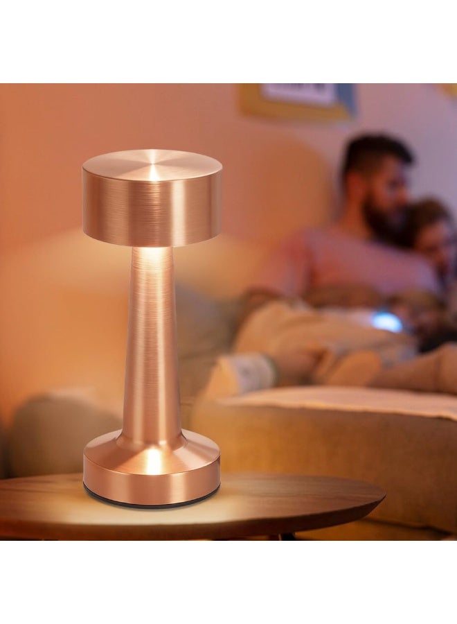 مصباح طاولة LED محمول، مصباح مكتبي معدني بثلاثة مستويات للسطوع، مصباح قابل لإعادة الشحن مع تحكم باللمس بثلاثة ألوان، مصباح مثالي لجانب السرير، لغرفة النوم، وغرفة المعيشة (ذهبي وردي) - Image 1
