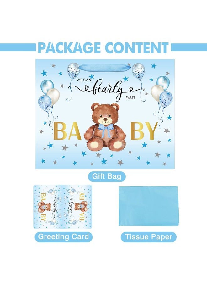 Laidans 13" Large Baby Shower Birthday Gift Bag for Boy with Tissue Papers and Card Blue Balloons Bear Design with Handles (Blue) - Image 4