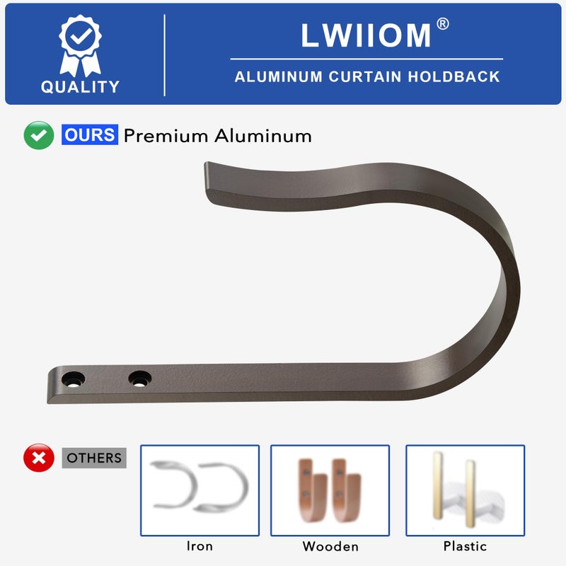 Lwiiom حواجز ستائر من الألومنيوم الصلب على شكل حرف U مثبتة على الحائط (برونزية داكنة - 4 قطع) - Image 3