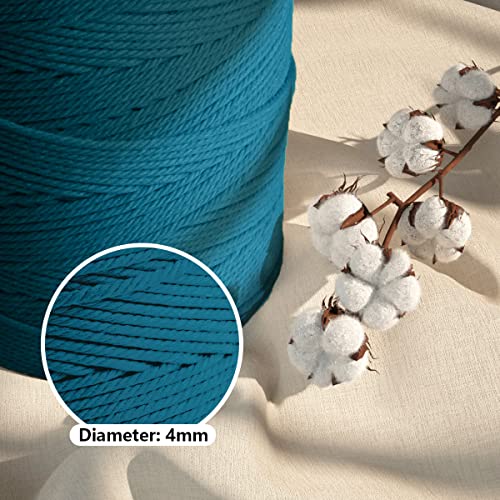 ZUEXT Macrame Cotton Cord 4mm x 547yds, ZUEXT Natural Handmade Peacock Blue Braided Cords 4 Strands Knitted Rope String for Craft Wall Hanging Weaving Tapestry Dream Catchers Hanger DIY Gift (500m) - Image 3