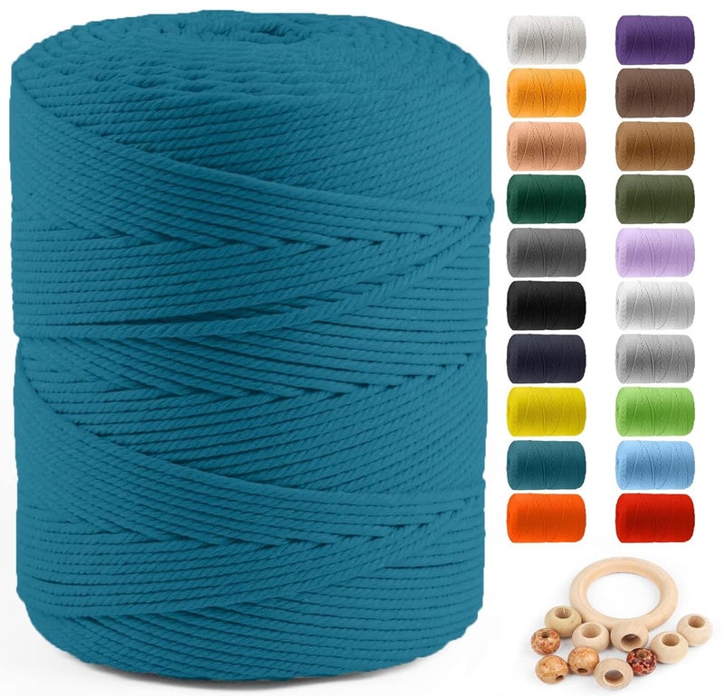 ZUEXT Macrame Cotton Cord 4mm x 547yds, ZUEXT Natural Handmade Peacock Blue Braided Cords 4 Strands Knitted Rope String for Craft Wall Hanging Weaving Tapestry Dream Catchers Hanger DIY Gift (500m) - Image 1