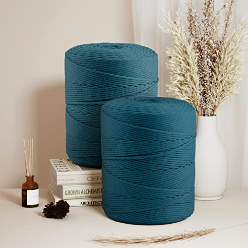ZUEXT Macrame Cotton Cord 4mm x 547yds, ZUEXT Natural Handmade Peacock Blue Braided Cords 4 Strands Knitted Rope String for Craft Wall Hanging Weaving Tapestry Dream Catchers Hanger DIY Gift (500m) - Image 4