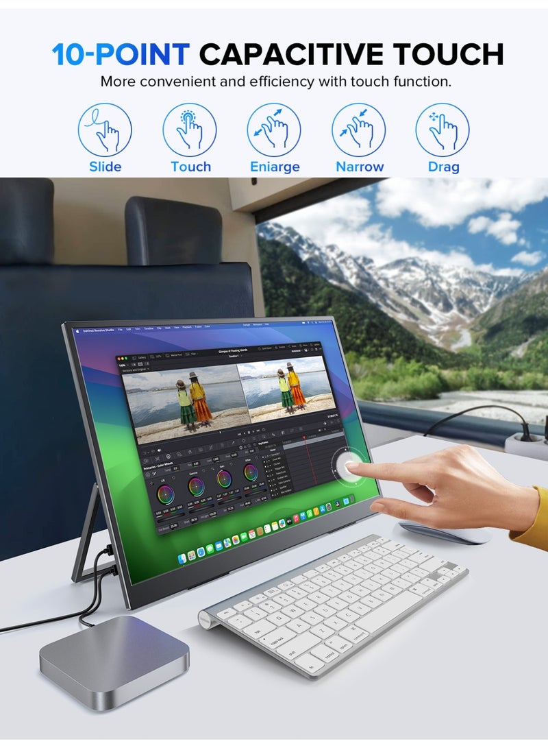 أوبيرفكت شاشة محمولة UPERFECT مقاس 18 بوصة 144 هرتز 2560*1600P 2K QHD IPS 10 نقاط شاشة USB C وميناء Mini HDMI مع حامل مدمج شاشة ثانية للكمبيوتر المحمول/الهاتف/جهاز الألعاب، قابلة للتركيب على VESA - Image 5