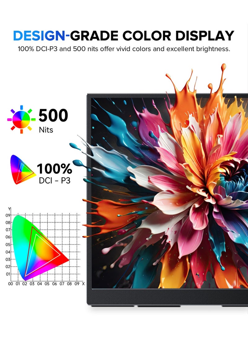 أوبيرفكت شاشة محمولة UPERFECT مقاس 18 بوصة 144 هرتز 2560*1600P 2K QHD IPS 10 نقاط شاشة USB C وميناء Mini HDMI مع حامل مدمج شاشة ثانية للكمبيوتر المحمول/الهاتف/جهاز الألعاب، قابلة للتركيب على VESA - Image 4