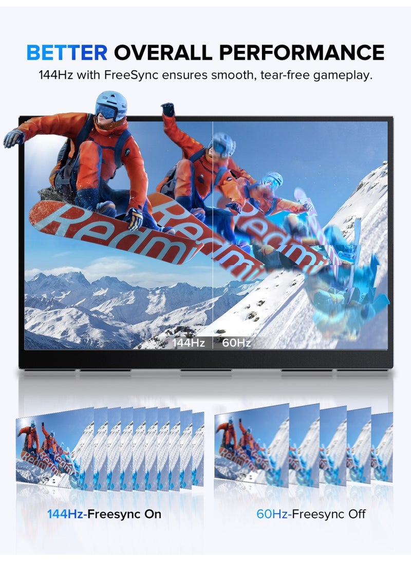 أوبيرفكت شاشة محمولة UPERFECT مقاس 18 بوصة 144 هرتز 2560*1600P 2K QHD IPS 10 نقاط شاشة USB C وميناء Mini HDMI مع حامل مدمج شاشة ثانية للكمبيوتر المحمول/الهاتف/جهاز الألعاب، قابلة للتركيب على VESA - Image 2