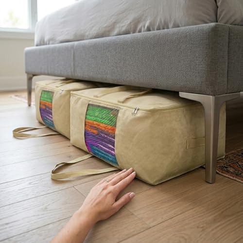 Gowloz Large Cotton Saree Storage Bags Pack of 2 (42 x 16.5 x 34 cm) – Breathable Clothes Organizer with Mesh Window & Zipper | Wardrobe Storage Bags for Sarees, Blankets, Bedding, Dresses & Garments - Image 3