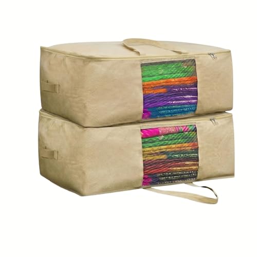 Gowloz Large Cotton Saree Storage Bags Pack of 2 (42 x 16.5 x 34 cm) – Breathable Clothes Organizer with Mesh Window & Zipper | Wardrobe Storage Bags for Sarees, Blankets, Bedding, Dresses & Garments - Image 1