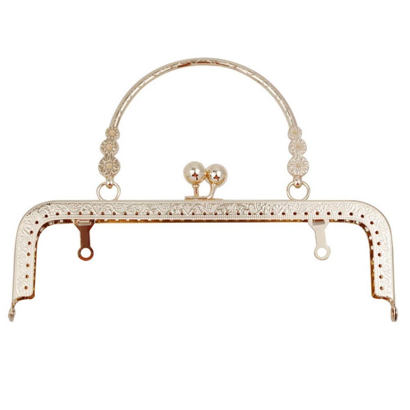 Tia Rectangle Metal Frame Embossing Beads Kiss Metal Clasp for DIY Purse Bag Fashion Clutch Bags Accessories GoldenRectangle with Handle78 Inch1Pc - Image 1